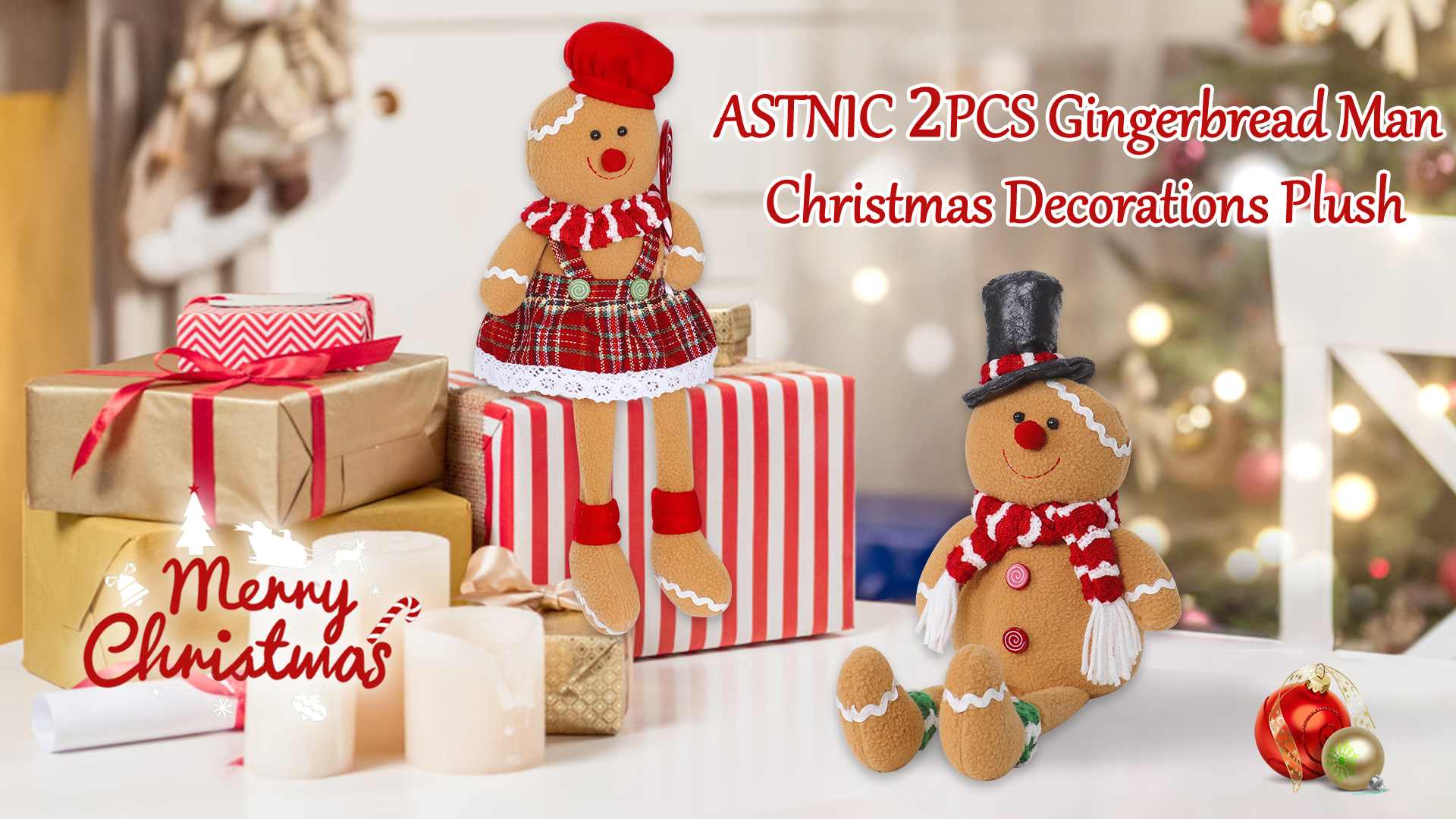 ASTNIC Gingerbread Man Christmas Decorations, 2PCS 17.7 Inches